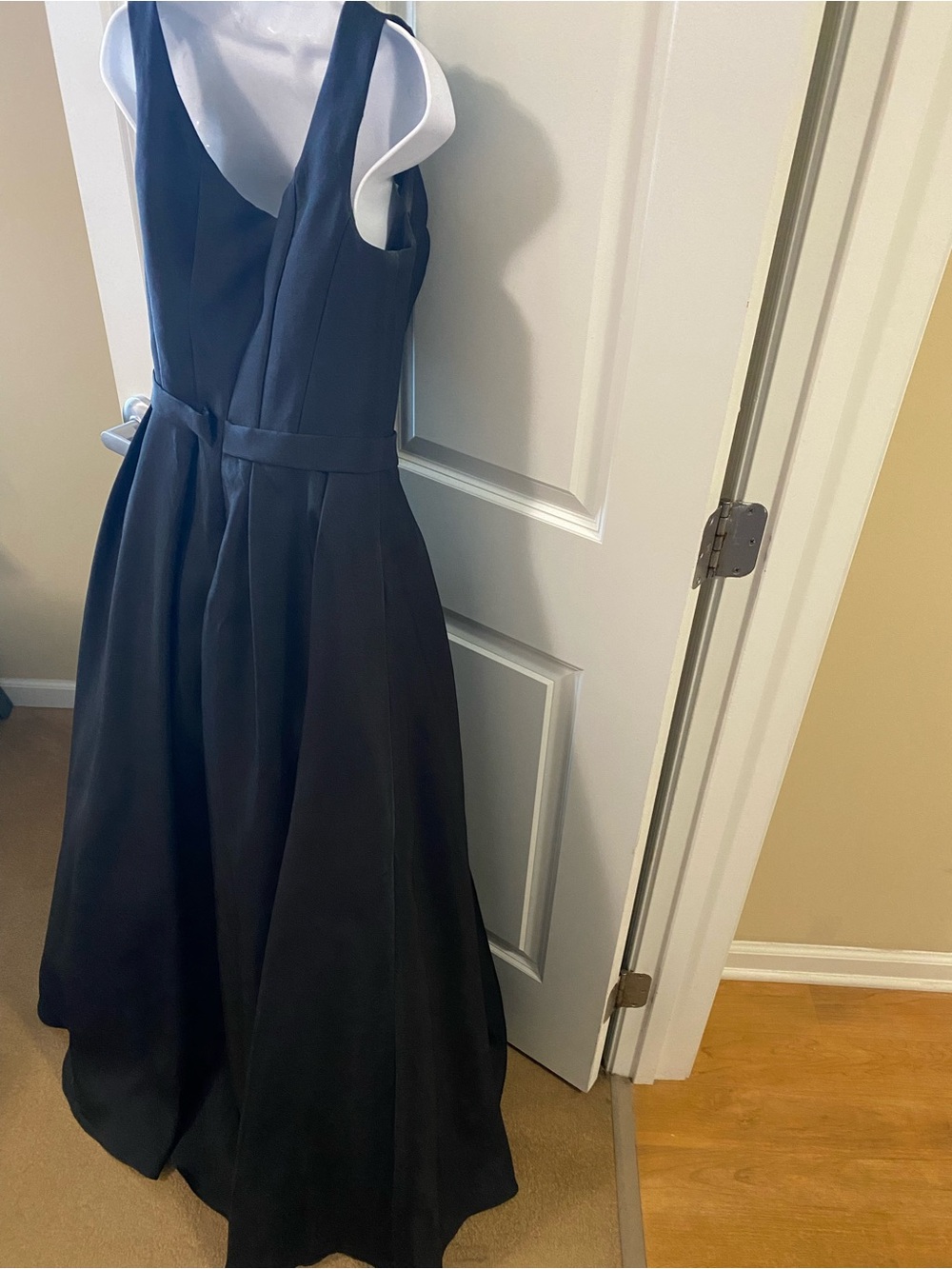 Jovani Deep Plunge Navy Satin Ball Gown Flawed - Picture 8 of 9